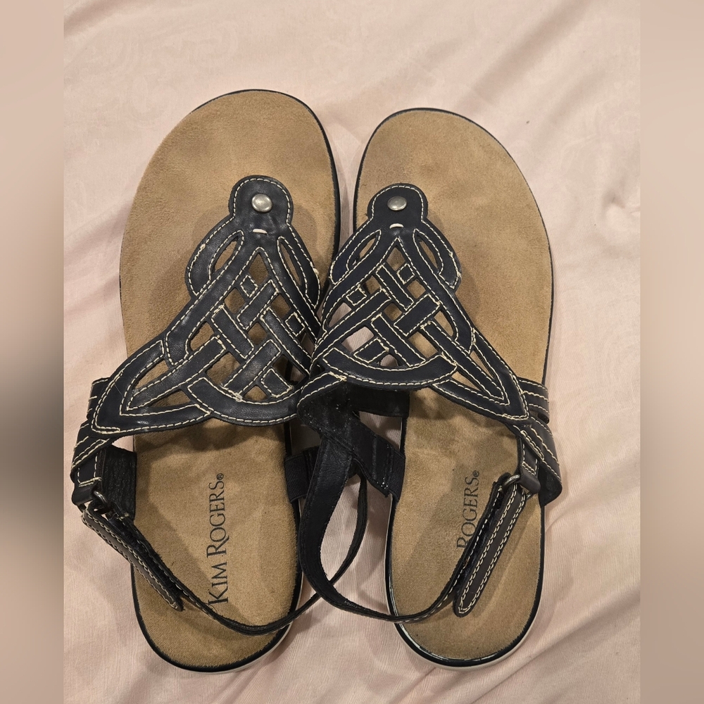 Kim Rogers Blue and Tan Sandals with Woven Design